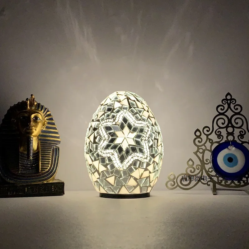이집트 계란 램프 빈티지 손으로 만들어진 Lamparas De Mesa 모자이크 침대 조명 Lamparas Con Mosaicos 야간 조명 장식 배터리 버전