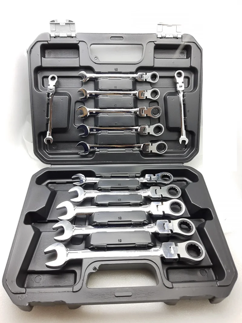 12pcs/set 8-19MM Flexible Ratchet Wrench set Spanner Car Repair Tool Metric DIN.c Open End and Ring Wrenches Tool