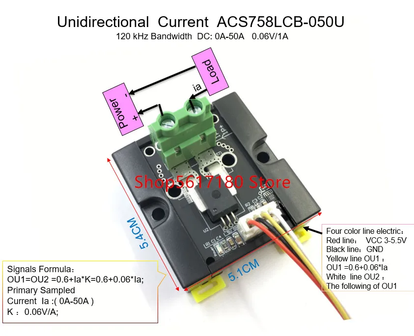 

ACS758LCB ACS758 050u Unidirectional DC Current Sensor module ACS758LCB-050U 120 kHz Bandwidth DC: 0-50A 0.06V/1A