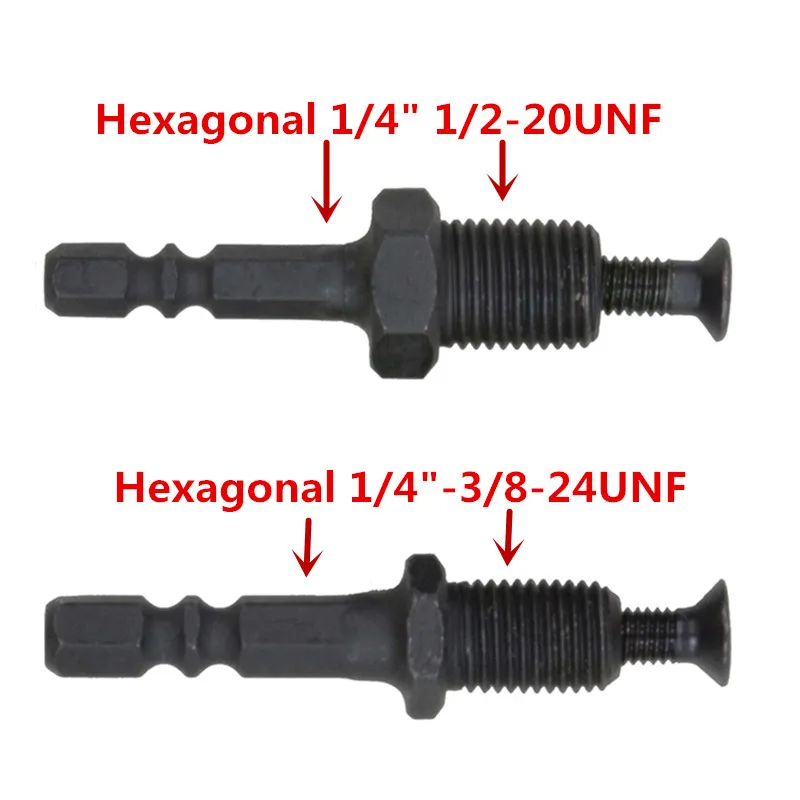 Переходник с шестигранным хвостовиком 1/4 дюйма 6,35 мм на шестигранный хвостовик 1/2-20UNF с наружной резьбой с обратным винтом для сверлильного
