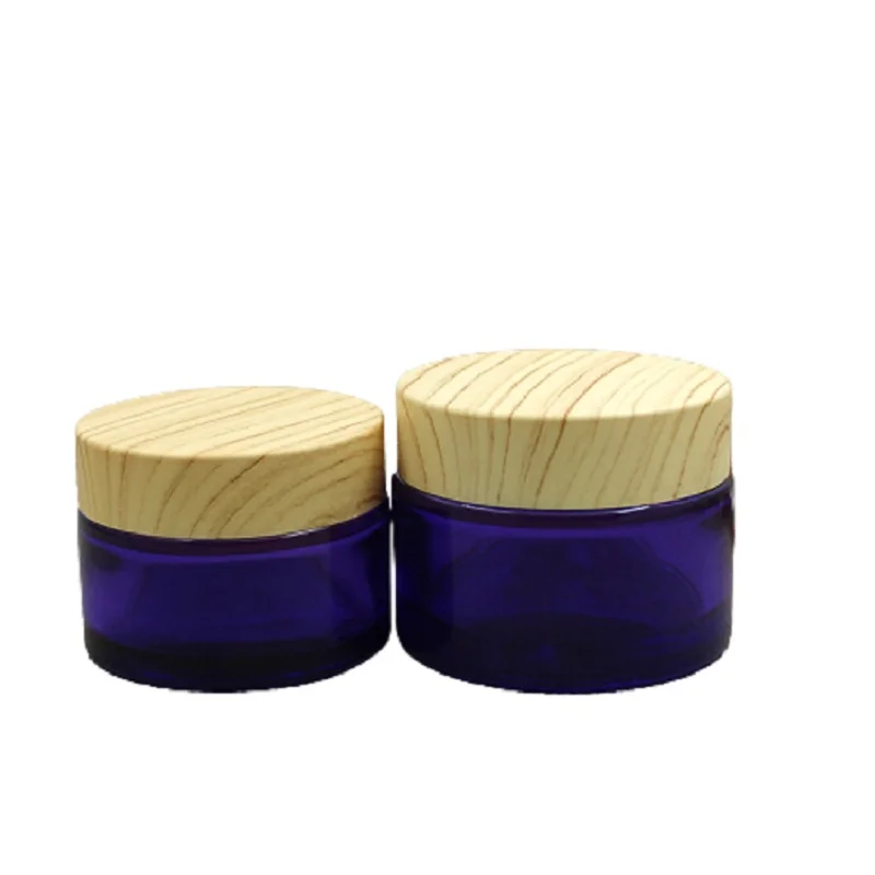 

15pcs Purple Glass Jar Eye Cream Pots 30G 50G False Wood Screw Lid Refillable Lotion Bottles Face Cream Cosmetic Container