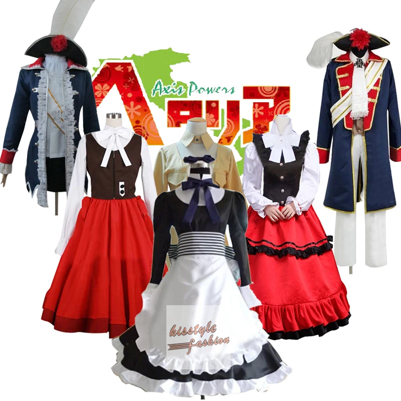 Hetalia Axis Powers APH Italy Japan United States England France Belgium Characters Uniform Cosplay Costume,Customized Accepted