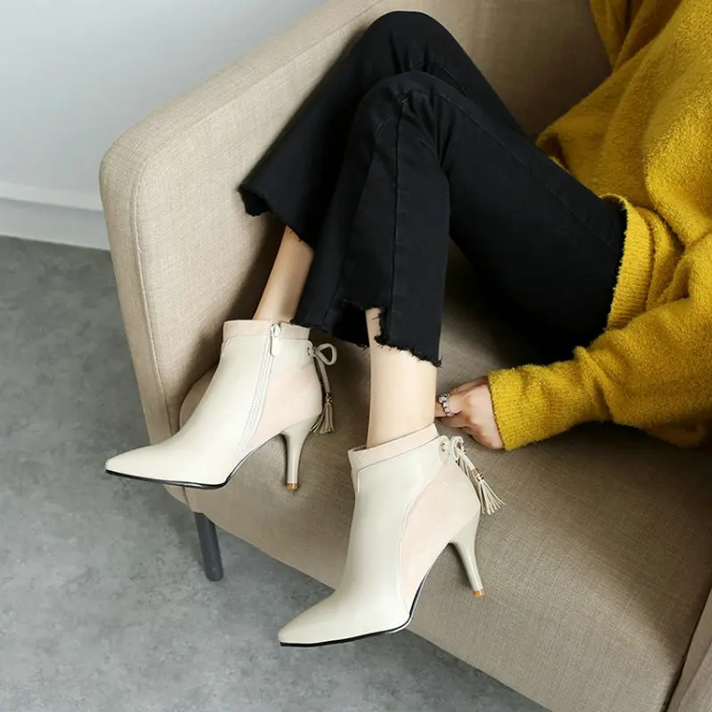 Sianie Tianie 2024 winter autumn thin high heels shoes woman elegant ladies pumps green ankle boots women boots with bowtie knot