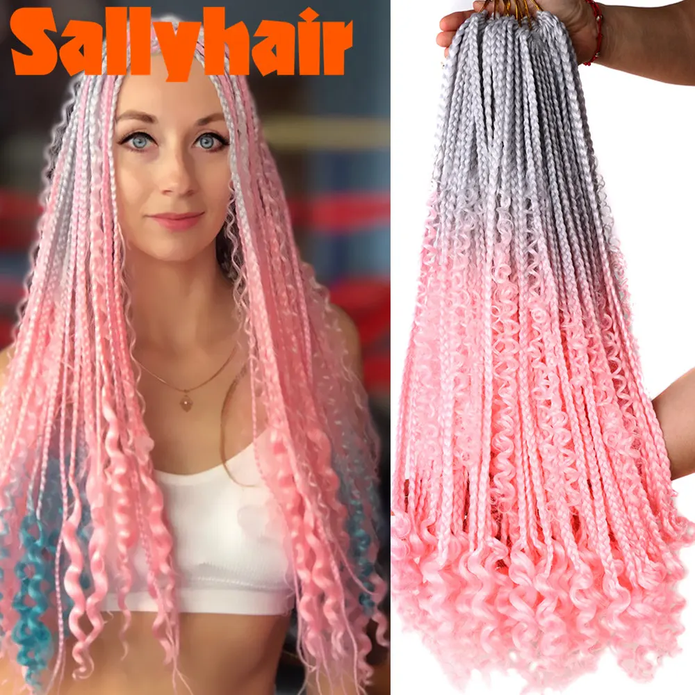 Sallyhair bogini Box warkocze kolorowe szydełkowe włosy syntetyczne kręcone koniec czeski Box włosy plecione rozszerzenia warkocz z włosów Ombre