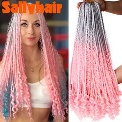 Sallyhair bogini Box warkocze kolorowe szydełkowe włosy syntetyczne kręcone koniec czeski Box włosy plecione rozszerzenia warkocz z włosów Ombre włosy plecione