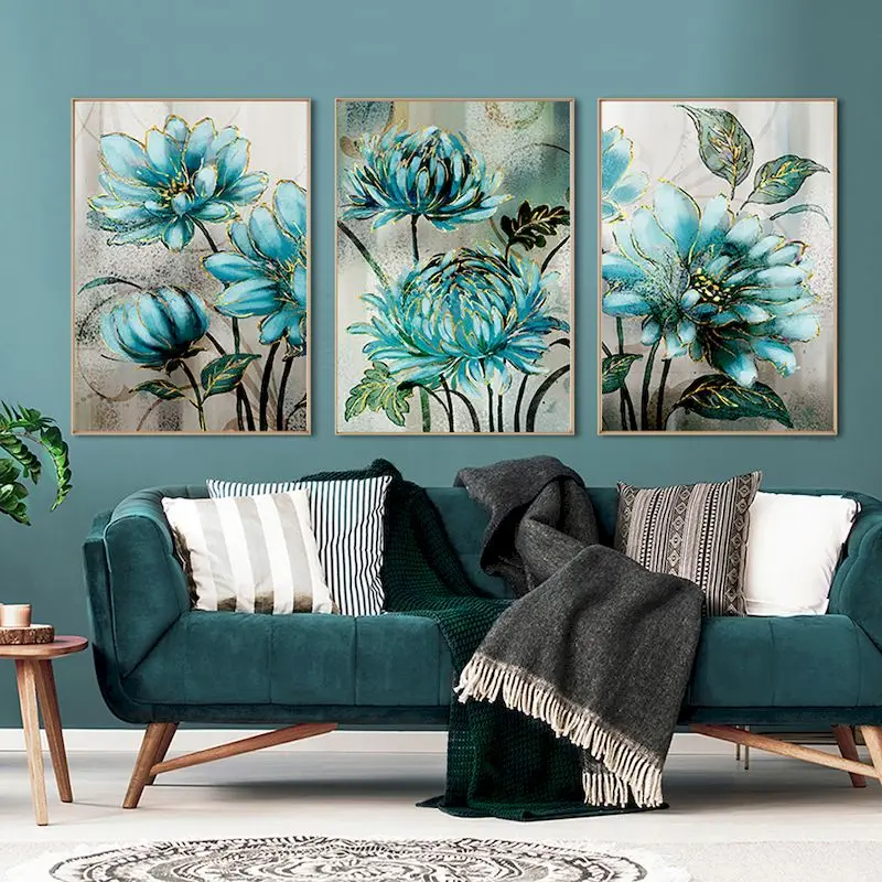 

GATYZTORY 3PC Coloring By Numbers Blue Flowers Drawing On Canvas HandPainted Painting Art Gift DIY Pictures By Number Kits