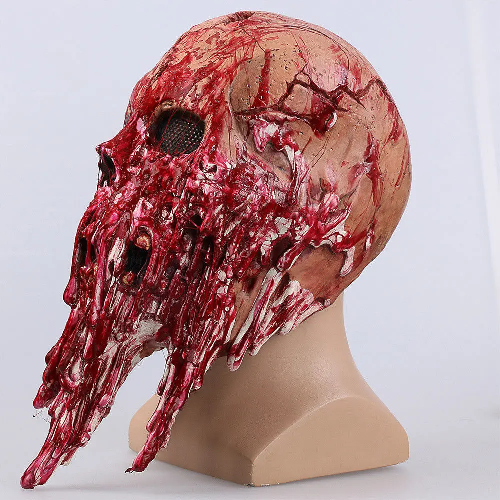 Máscara de esqueleto de zumbi sangrento para adultos, fantasias de Halloween, máscaras de látex de horror, cosplay, adereços extravagantes, adereços masculinos