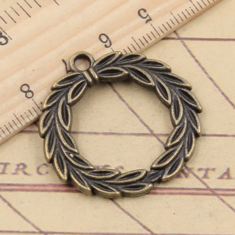 10pcs Charms Laurel Leaves Wreath 36x34mm Tibetan Bronze Silver Color Pendants Antique Jewelry Making DIY Handmade Craft