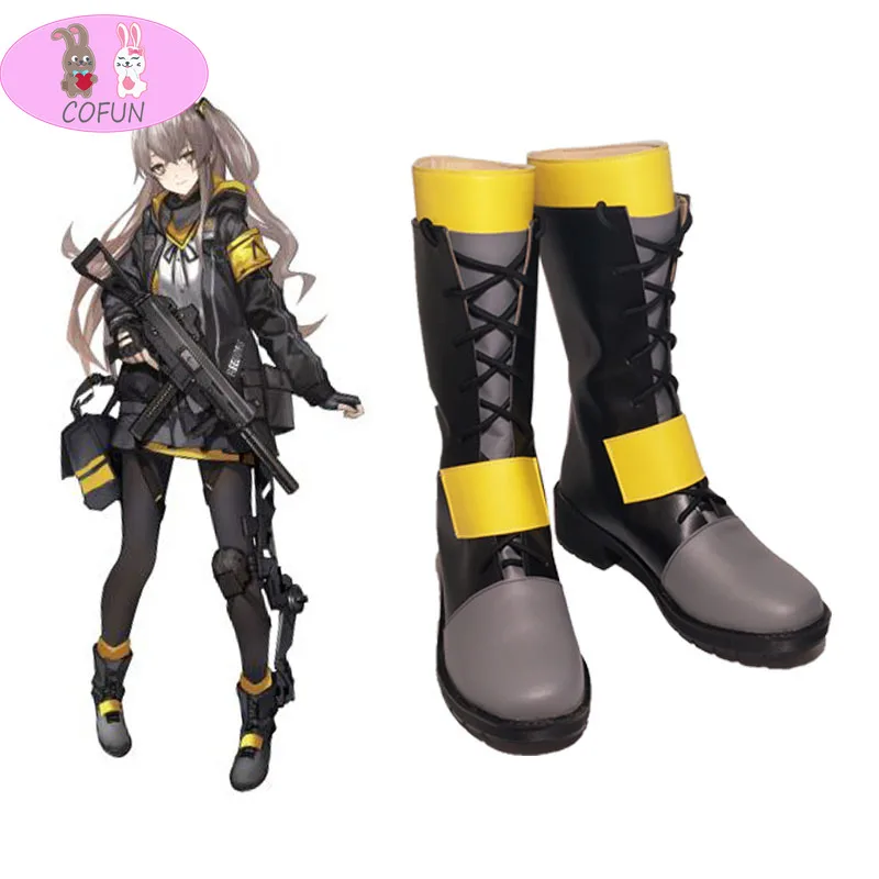 

COFUN Girls Frontline UMP45 Black Yellow Cosplay Shoes Boots Custom Made For Hallowee Christmas PU leather women men