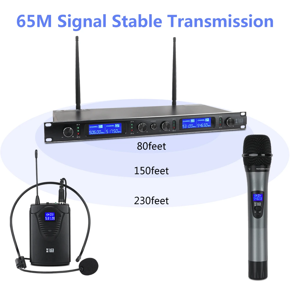 Xtuga ew240plus sistema sem fio dos microfones da frequência ultraelevada de 4 canais para o uso da igreja da fase para a festa de família, casamento, noite pequena do karaoke