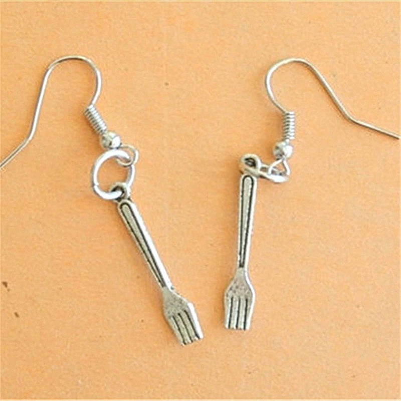 The FORK Earrings, Tibetan Silver Color Utensil, Tableware Jewelry, Boho Fork Earrings