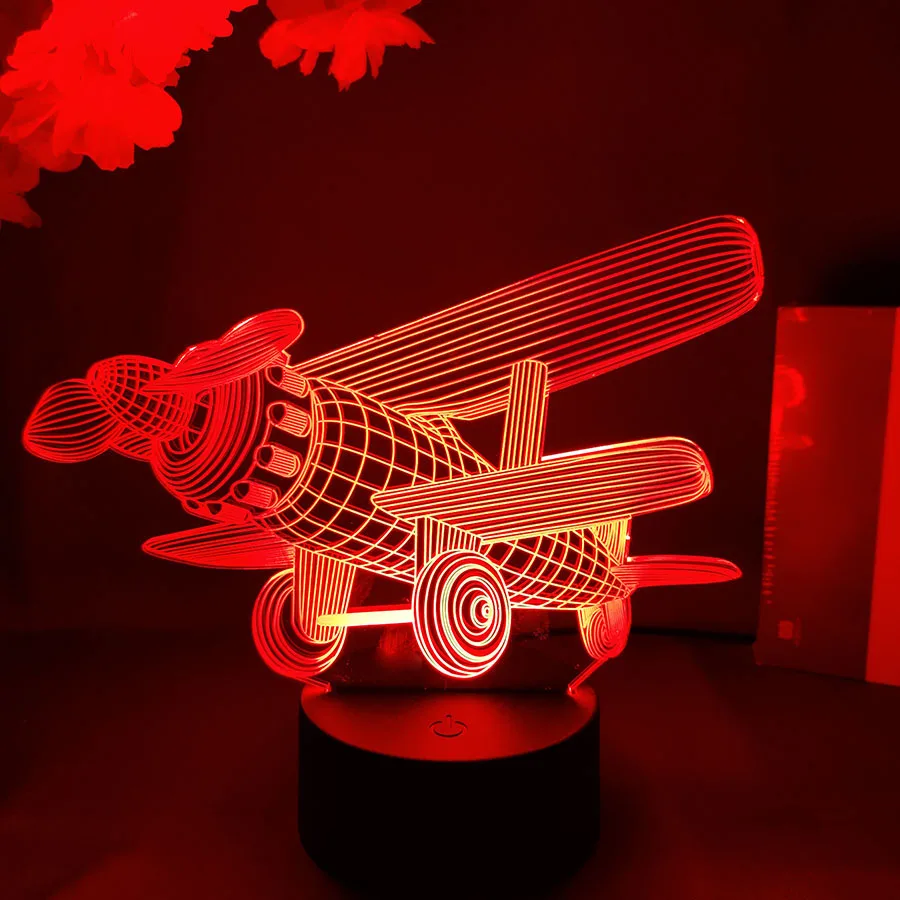 Vintage Airplane Model 3D Hologram Nightlight 1903 Wright Brothers Flying One Antique Crafts Birthday Present LED Lamp Xmas Gift