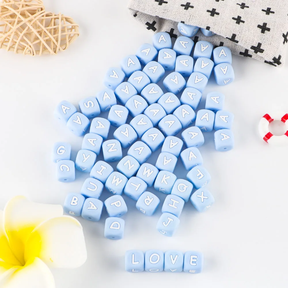 English Blue Alphabet Silicone Letter Beads 12MM 10Pcs Baby Beads Letters For Jewelry Making DIY Pacifier Chain Accessories