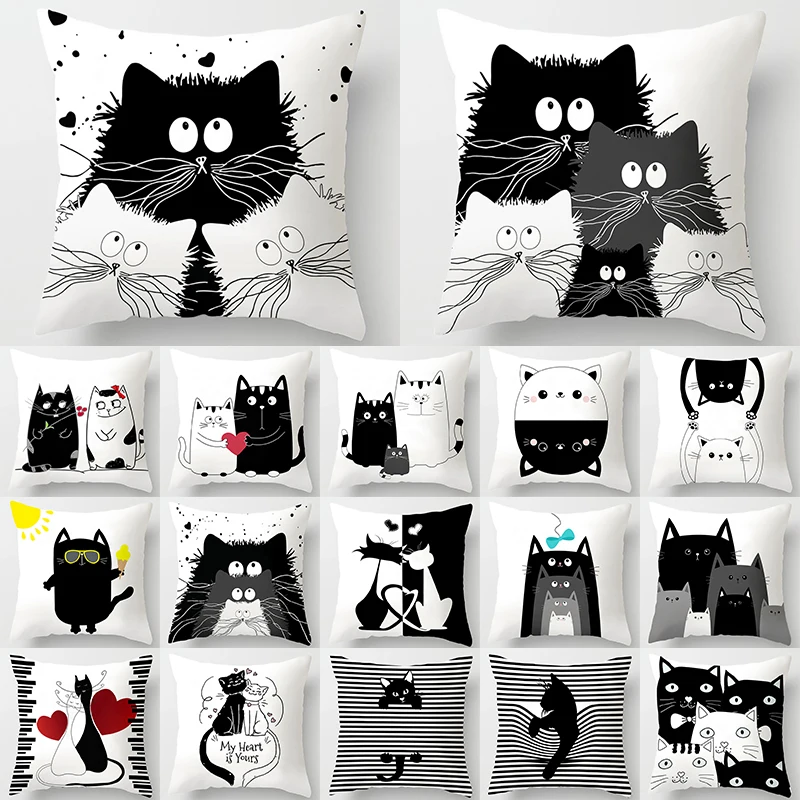 

Funny Cute Black Lover Cat Pillowcase Cushion Cover 45*45 Polyester Pillow Cover Sofa Car Home Decor Room Decoration 40889