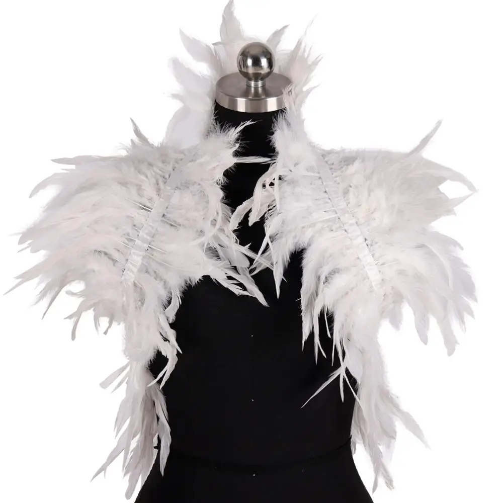 White Natural Feather Shrug Shawl Shoulder Cape Gothic Collar Plus Size Ties Cosplay Costume Party Body Cage Harness Bra Belt