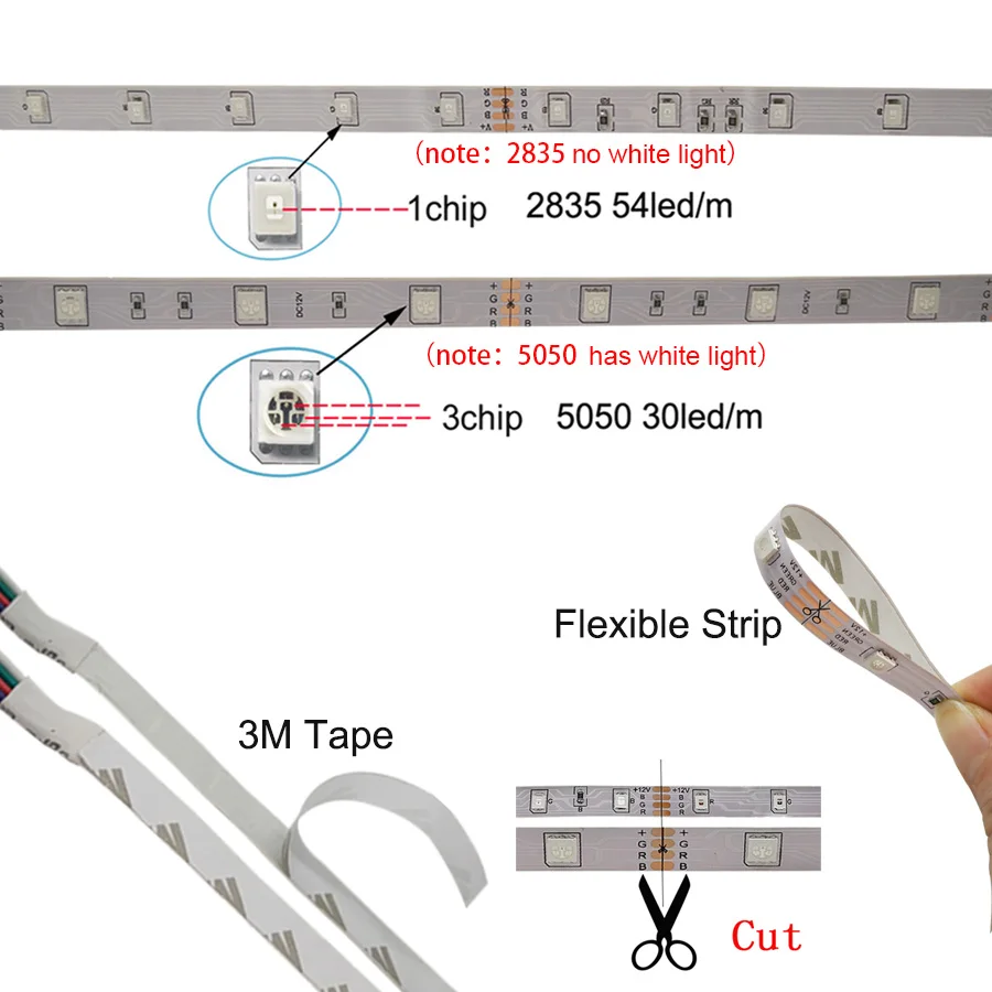 Tira de luces LED con Control IR, cinta Flexible resistente al agua, con Bluetooth, DC 12V, enchufe estadounidense y europeo, 5M, 10M, 15M, RGB 5050