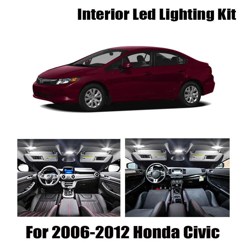 Kit de lâmpadas led para o teto, 8 lâmpadas brancas, interior do carro, mapa de teto, conjunto para honda civic 2006-2011 2006 2008 2009 2010, luz de carro, porta-malas