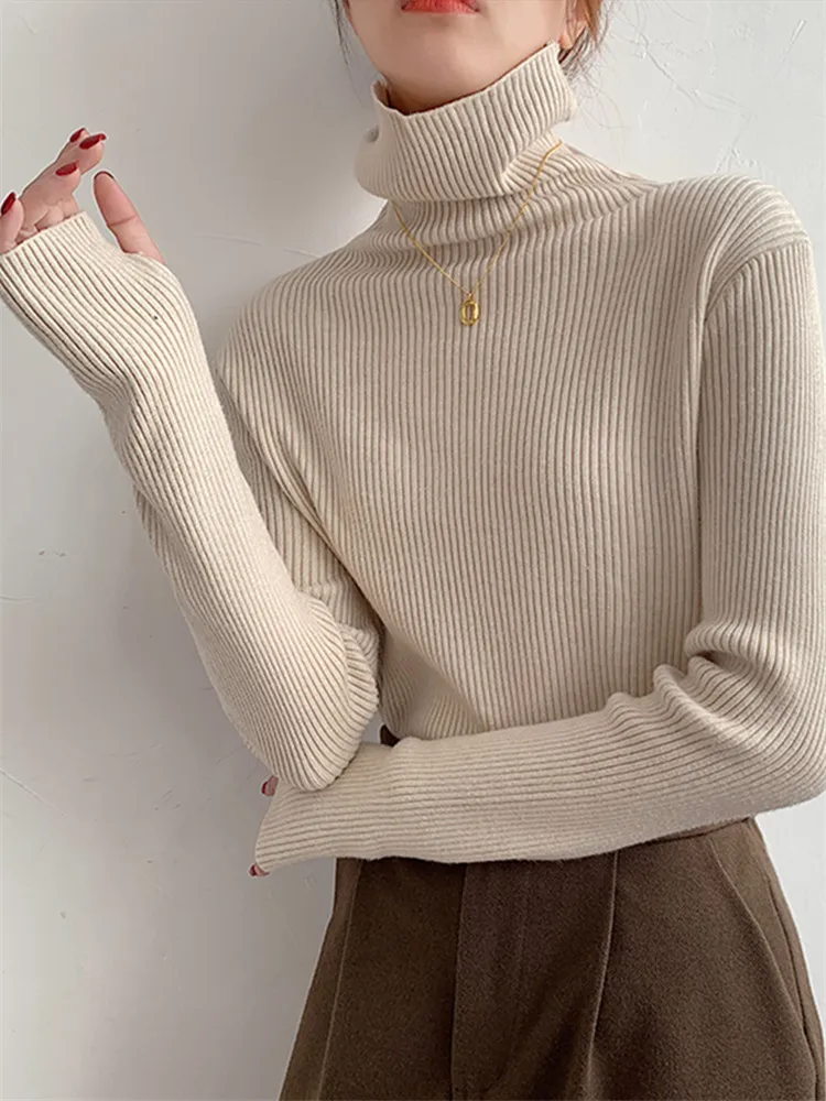 

Autumn Winter Thicken Turtleneck Women's Sweaters 2022 New Long Sleeve Warm Bottoming Solid Sweater Female Chic Tops