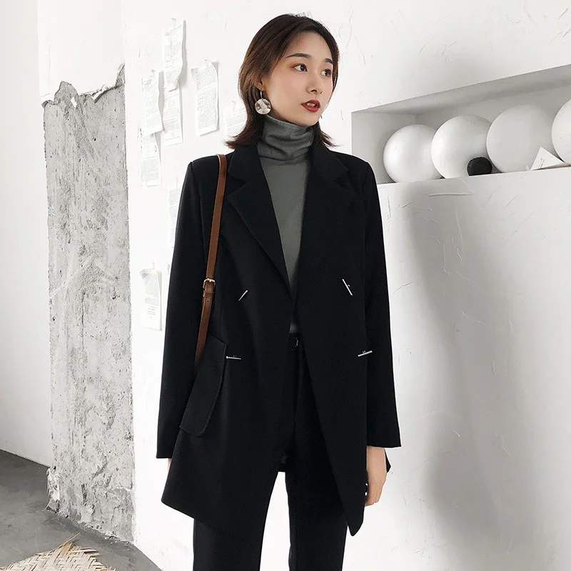 

Double Spring Breasted suit Jacket Straight Pants Office Ladies Black Suits Two Piece Set Women Blazers Trousers Matching Sets