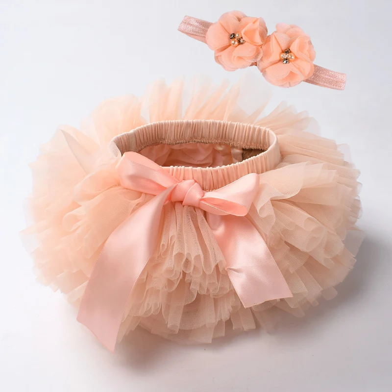 DE PEACH Baby Girl Diapers Cover Shorts Skirts+Headband Set Infant Newborn Kids Fluffy Pettiskirt Girls Tulle Lace Tutu Skirts