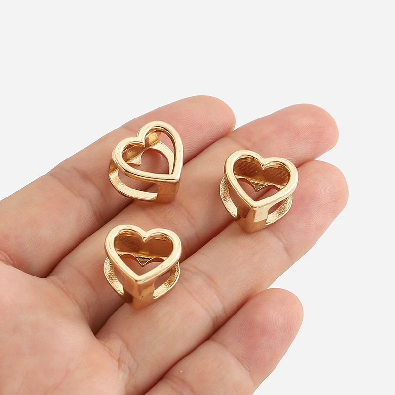 10PCS Hollow Heart Shape Beads Slider Spacer Metal Spacers Charms for Leather Cord Jewelry Making DIY Bracelet Craft Accessories