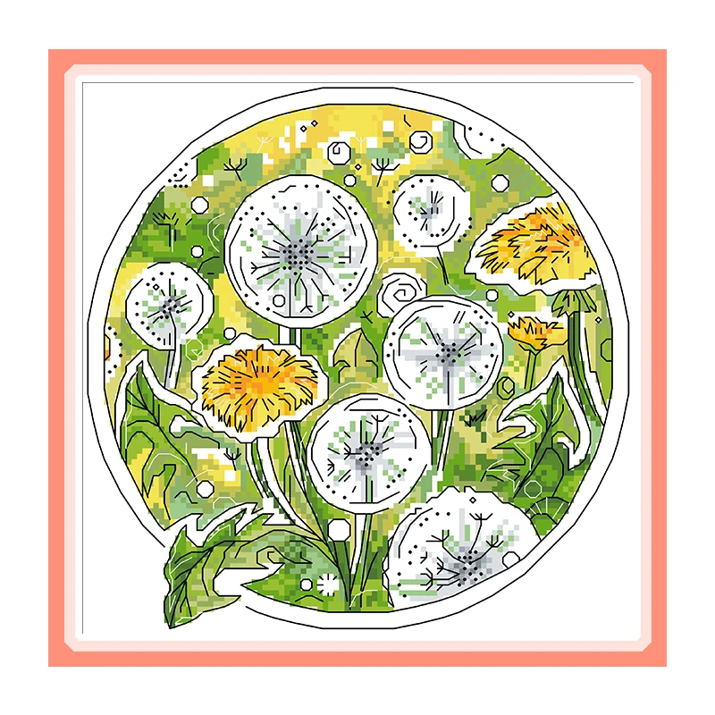 Blooming Dandelion Cross Stitch Kits Embroidery Needlework Sets 11CT 14CT DIY Printed Canvas Sewing Crafts Home Decoration