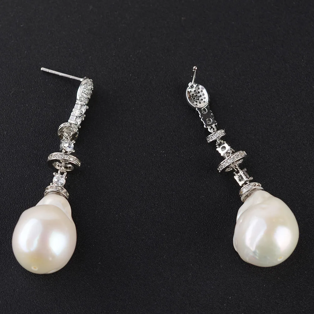 Natural Cultured White Baroque Pearl White Golden Plated Earrings