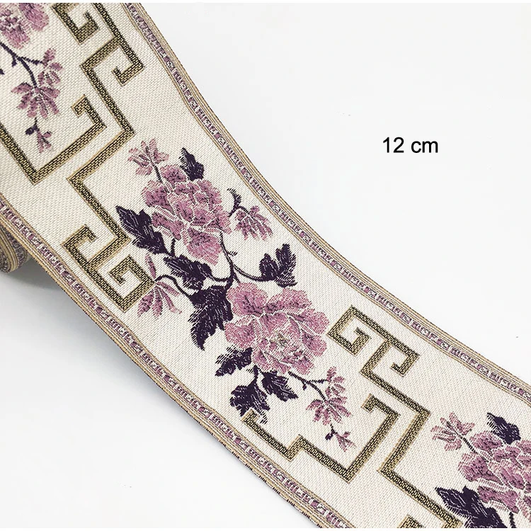 1M Embroidered Lace Trim Jacquard Ribbon for Garment Accessories DIY Craft Making Flower Sewing Chinese Style Wide 12CM