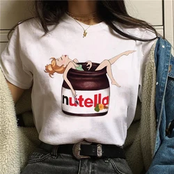 2023 Nutella baskı T Shirt kadın 90s Harajuku Kawaii moda T-shirt grafik sevimli karikatür Tshirt kore tarzı üst Tees kadın