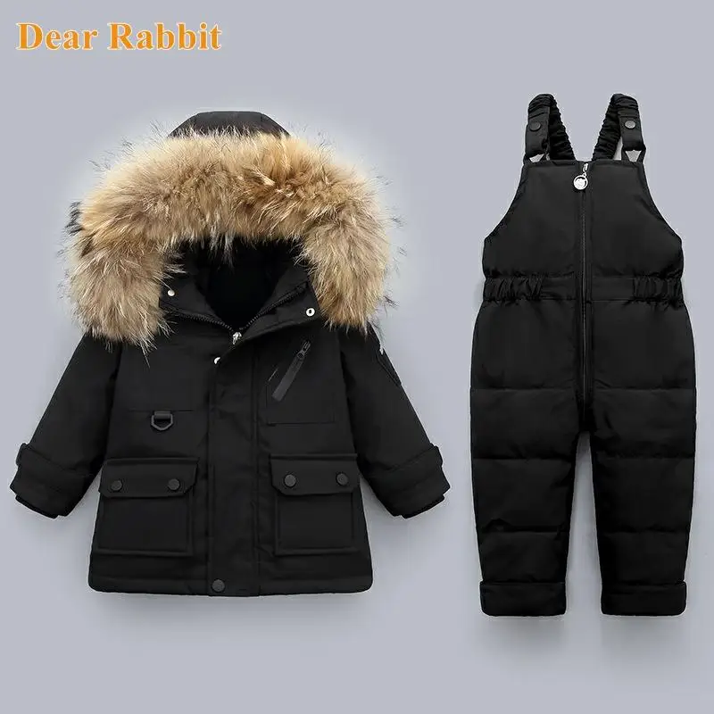 -30 Winter warm down jacket Jumpsuit Baby Boys Girl Clothes children Clothing Set 2pcs Toddler Thick Overalls Snowsuit 1-5 years