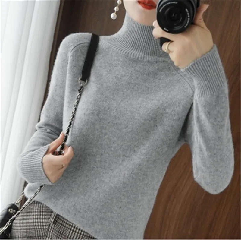 New Autumn and Winter Cashmere Sweater Women Knitted Turtleneck Thickened Pullover Casual Jumper Large Size Tops