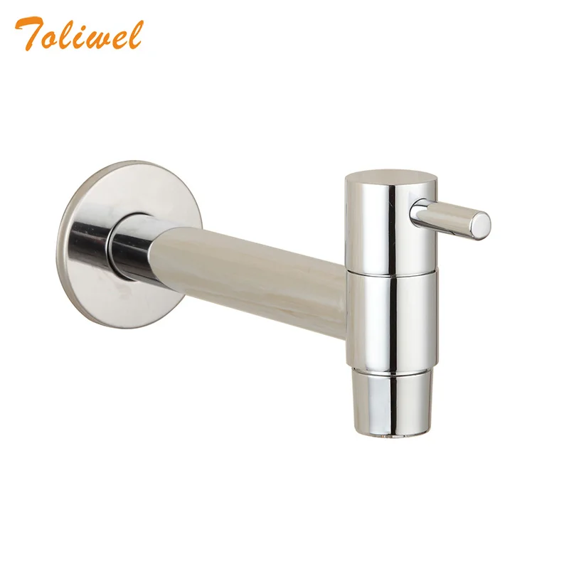 Extra Long Polished Chrome Laundry Bathroom Wetroom Kitchen Wall Mounted Brass Sink Faucet Outdoor Cold Water Tap Bibcocks