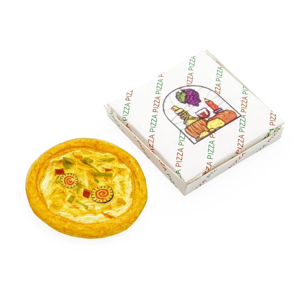 Odoria 1:12 miniaturowa Pizza z papierowym pudełkiem zestaw piękny Mini symulacja do kuchni do jedzenia akcesoria do domku dla lalek dekoracja do domku dla lalek