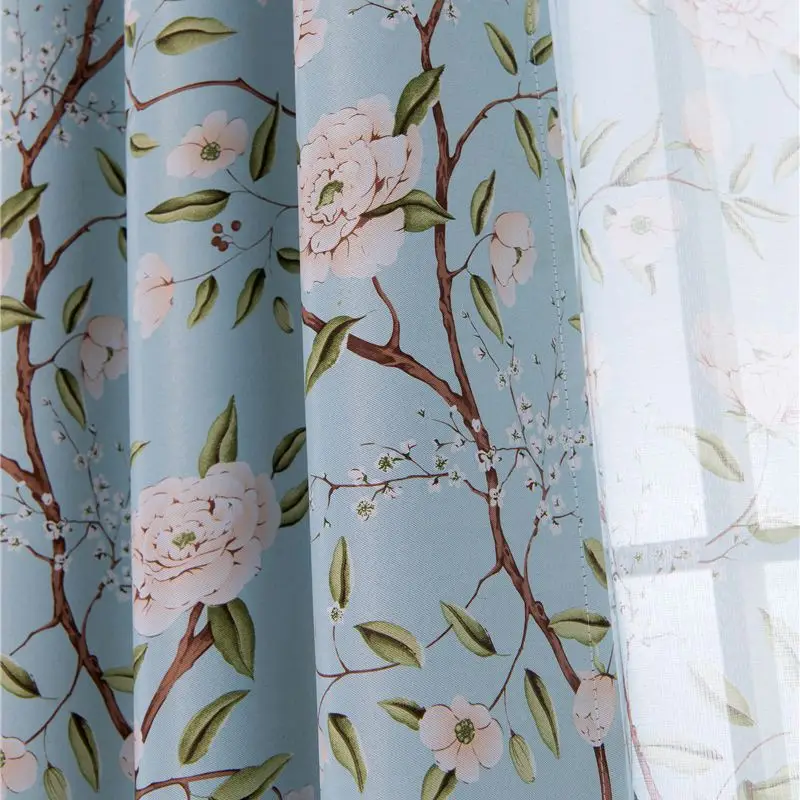 

Floral Printd Blackout Curtains For Living Room Bedroom Wedding Pastoral Country Rural Blue Coffee French American Window Blinds