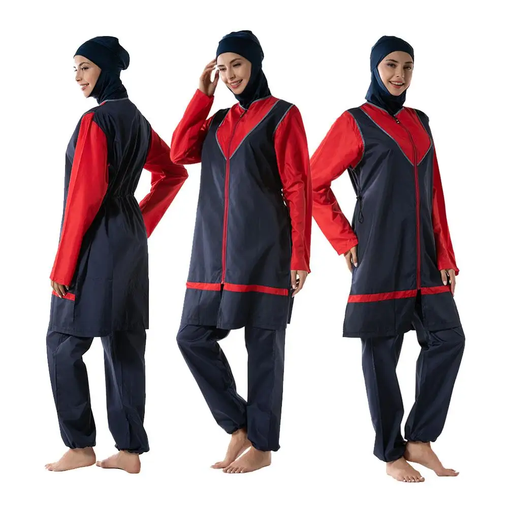 Modesty Muslim Women Hijab Swimwear Sports Zipper Burkini Beachwear Suit Swimming Conservative Swimsuit Full Cover Islam Costume