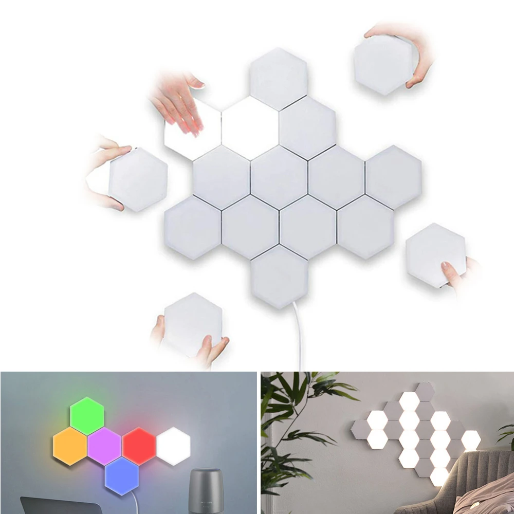 LED DIY Decoration Wall Lamp Novelty Decor Night Light Touch Sensor Magnetic Hexagonal Quantum Lamps for Home Livingroom Bedroom