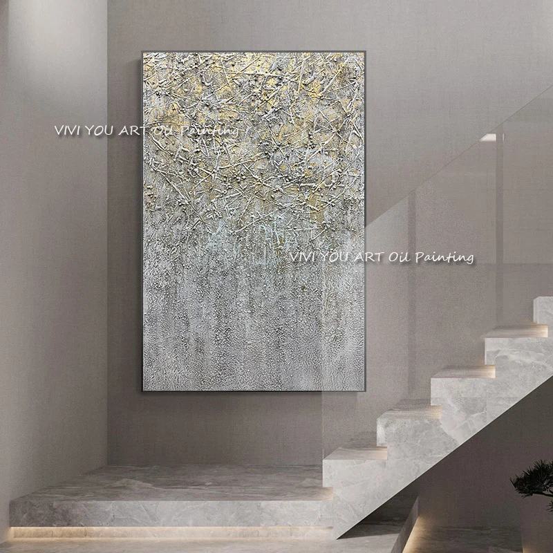 100% handmade beige Gold Foil grandeur Elegant Abstract Painting Large wall Painting Texture Art oil Painting For Living Room