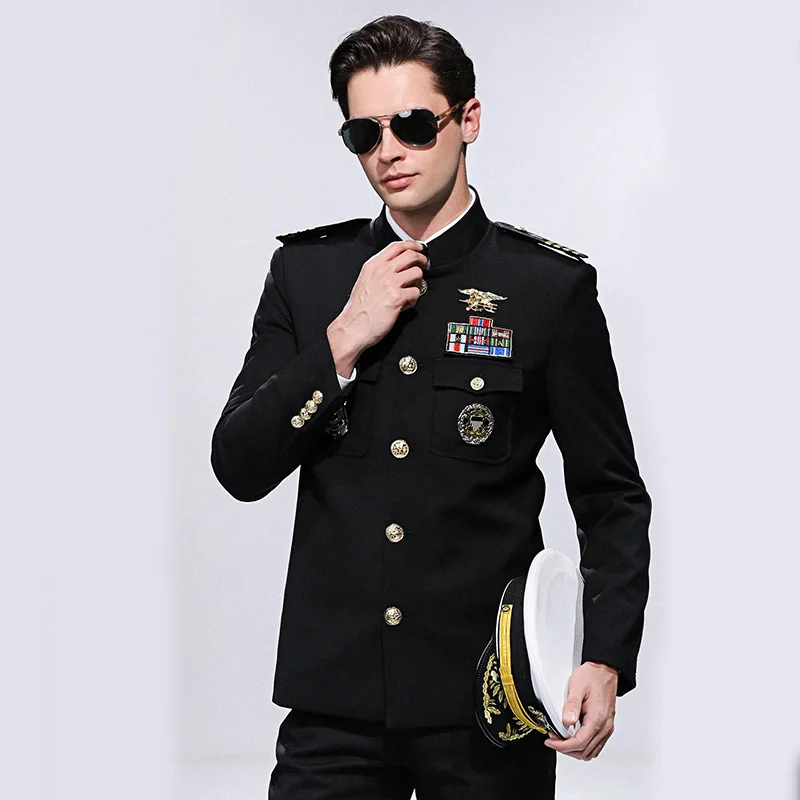 International Cruise Ship Protocol Banquet Costume Seafarer Captain Uniform Hat + Jacket + Pants Stand Collar Security Clothing