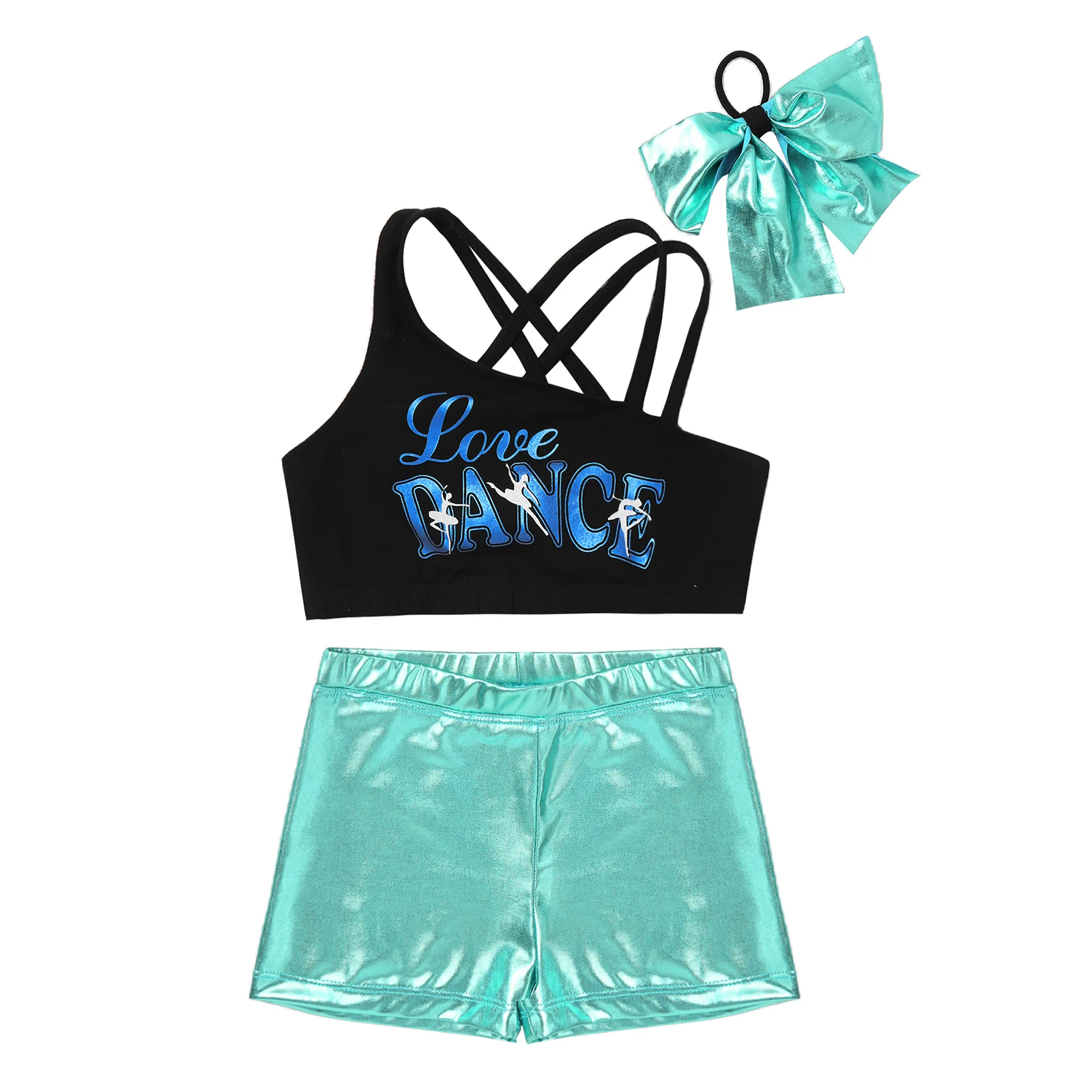 Set da ballo per balletto lucido per bambina per bambini ginnastica abbronzante abiti da allenamento canotte per spettacoli di classe di balletto Crop Top con pantaloncini