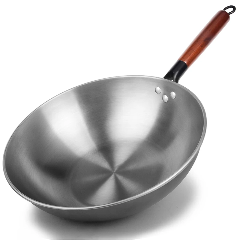 Chinese Wok Uncoated non-stick Wok Steak and Egg Frying Pan Removable Wooden Handle Dishwasher Completely Kitchen Cookware