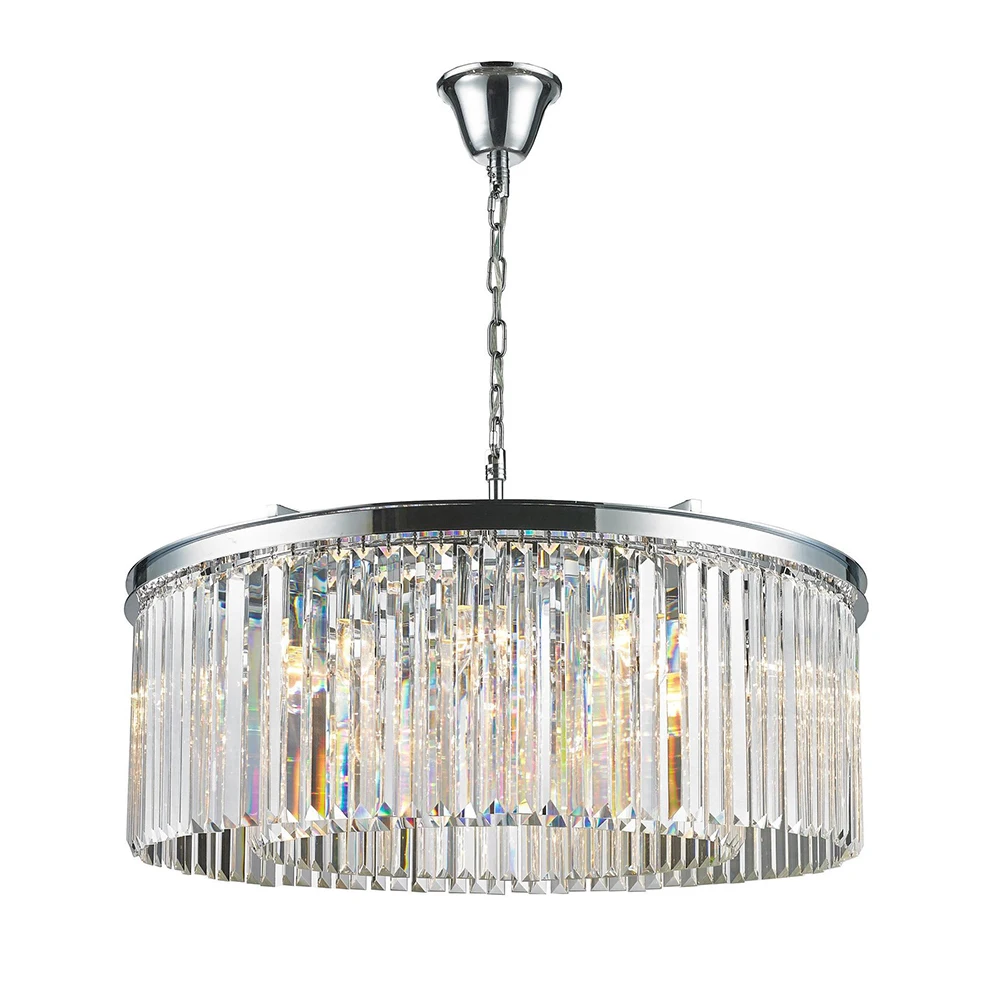 Retro Round Chandelier Lighting LED Chrome Ceiling Chandelier for Living Room Clear Crystal Indoor Light Fixture Bedroom Lamp