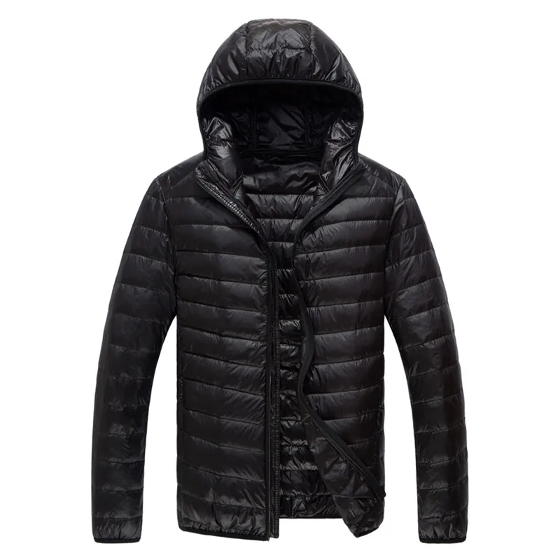 Pure Color High-End Warm Fashion for Men Feather Hooded Down Jacket Winter Boutique Male Coat Thin Light Overcoat