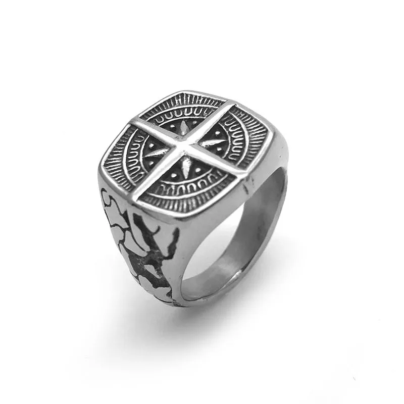 

Male's Fashion 316L Stainless Steel Viking Rings Vintage Scandinavian Pirate Compass Rings Punk Rings Men Jewelry Accessories