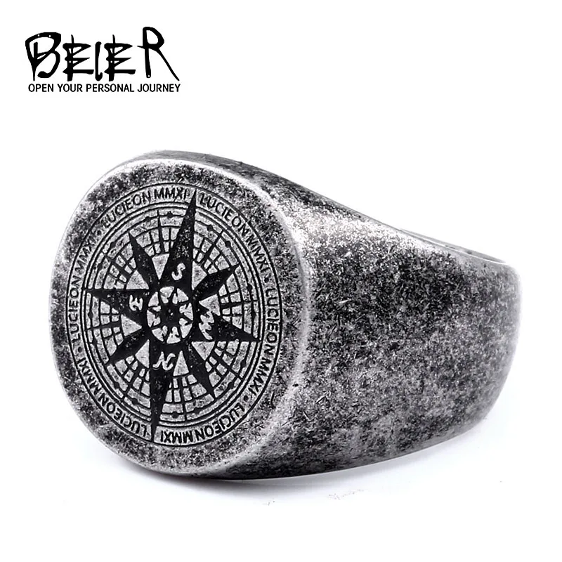 BEIER 316L stainless steel Novi Odin Amulet High Quality Jewelry Vintage Viking Compass Men\'s Ring BR8-179