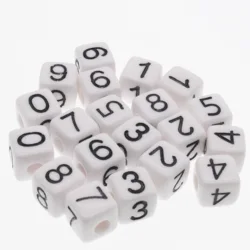 CHONGAI 20/50Pcs Cube Acrylic Number Beads Single Number 0-9 White Square Bracelet Jewelry Making Beads 10*10mm