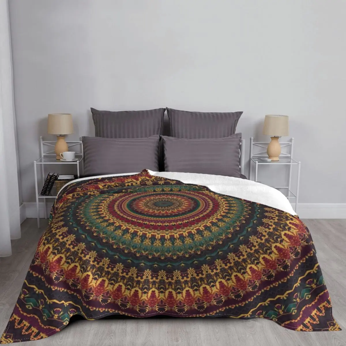 Mandala Blankets Fleece Spring Autumn Buddhist Hippie Multi-function Soft Throw Blanket for Bedding Office Rug Piece