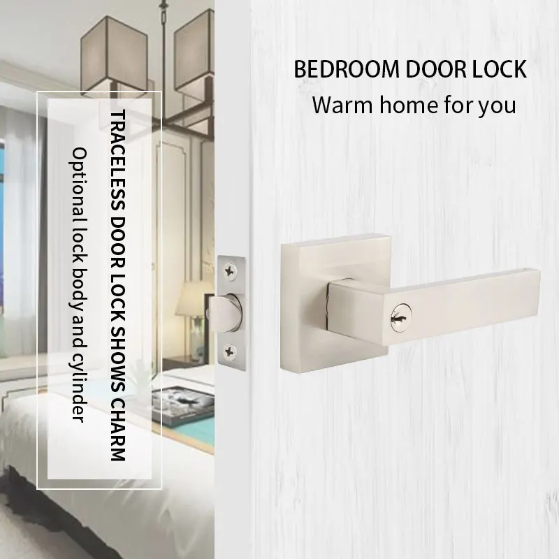 ZFOND Room Door Handle Lever Lock With Key Entry Main Door Lock Interior Bedroom Mortise Latch Lock Three-Bar Spherical Lock