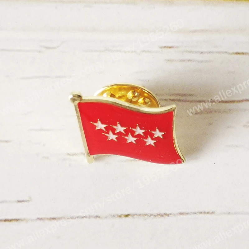Madrid Flag Lapel Pins Spain Provincial Nationalities Region Brooch Crystal Epoxy  Metal Enamel Badge