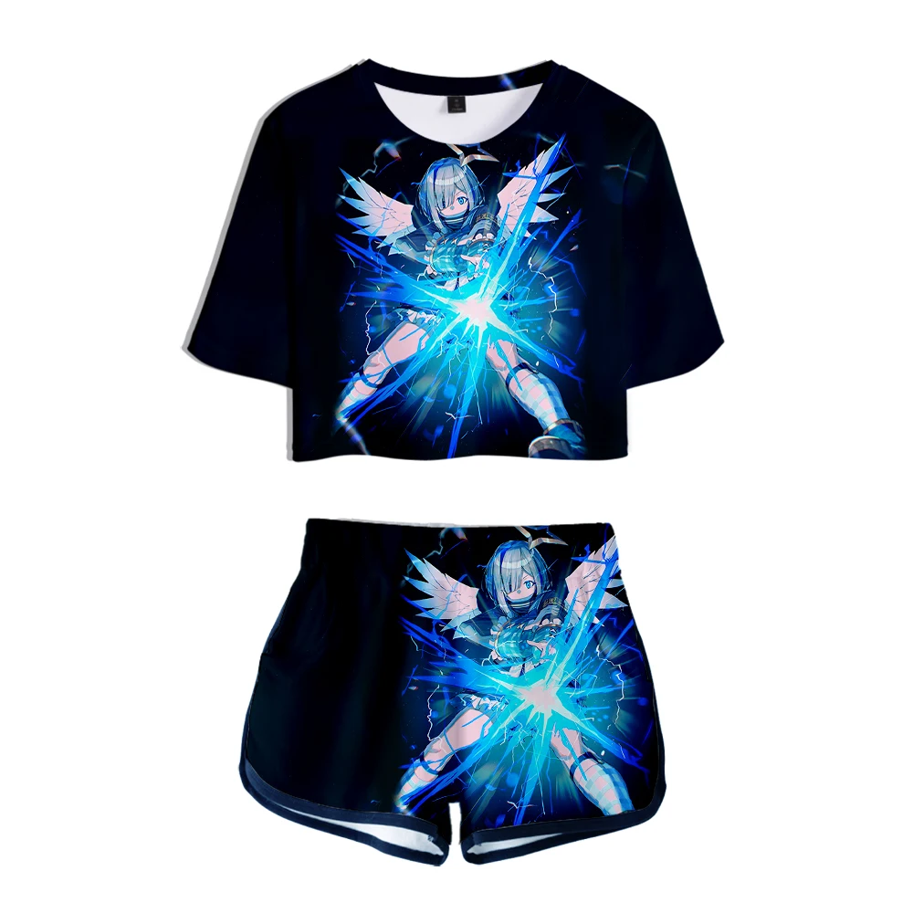 HOLOLIVE VTuber Amane Kanata 3D Summer unisex Sets Sexy Short Tops+shorts Elastic Waist Suit Vitality Kawaii Two Piece Sets