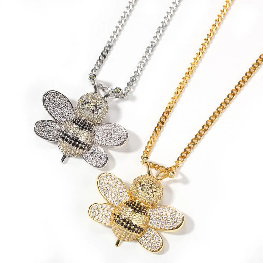 

Hip Hop Micro Paved AAA Cubic Zirconia Iced Out Bling Bee Pendants Necklace Gold Silver Color for Men Women Fashion Jewelry